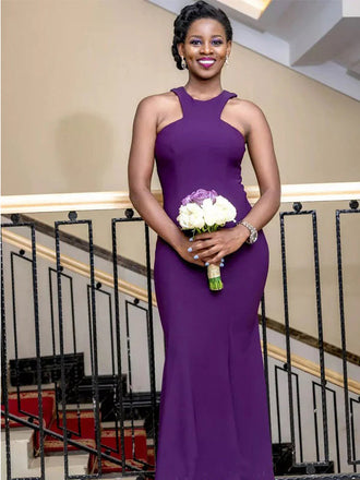 Newest Purple Halter Mermaid Cheap Long Bridesmaid Dresses Online,WG1458