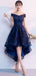 Off Shoulder High Low Navy Lace Cheap Homecoming Dresses Online, Cheap Short Prom Dresses, CM797