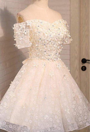 Off Shoulder Lace Beaded Homecoming Prom Dresses, Affordable Short Party Prom Dresses, Perfect Homecoming Dresses, CM277