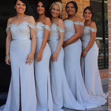 Off Shoulder White Side Slit Mermaid Long Cheap Bridesmaid Dresses Online, WG324
