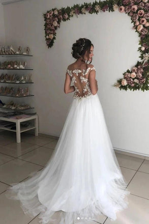 Off The Shoulder Lace A-line Wedding Dresses, Cheap Wedding Gown, WD706