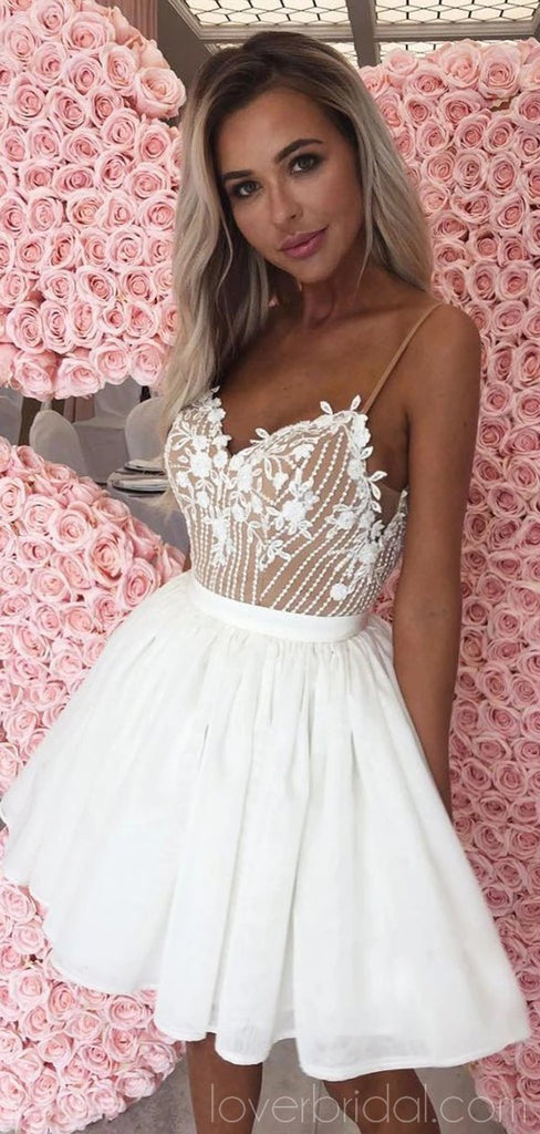 Off White Spaghetti Straps Cheap Homecoming Dresses Online, Cheap Short Prom Dresses, CM745