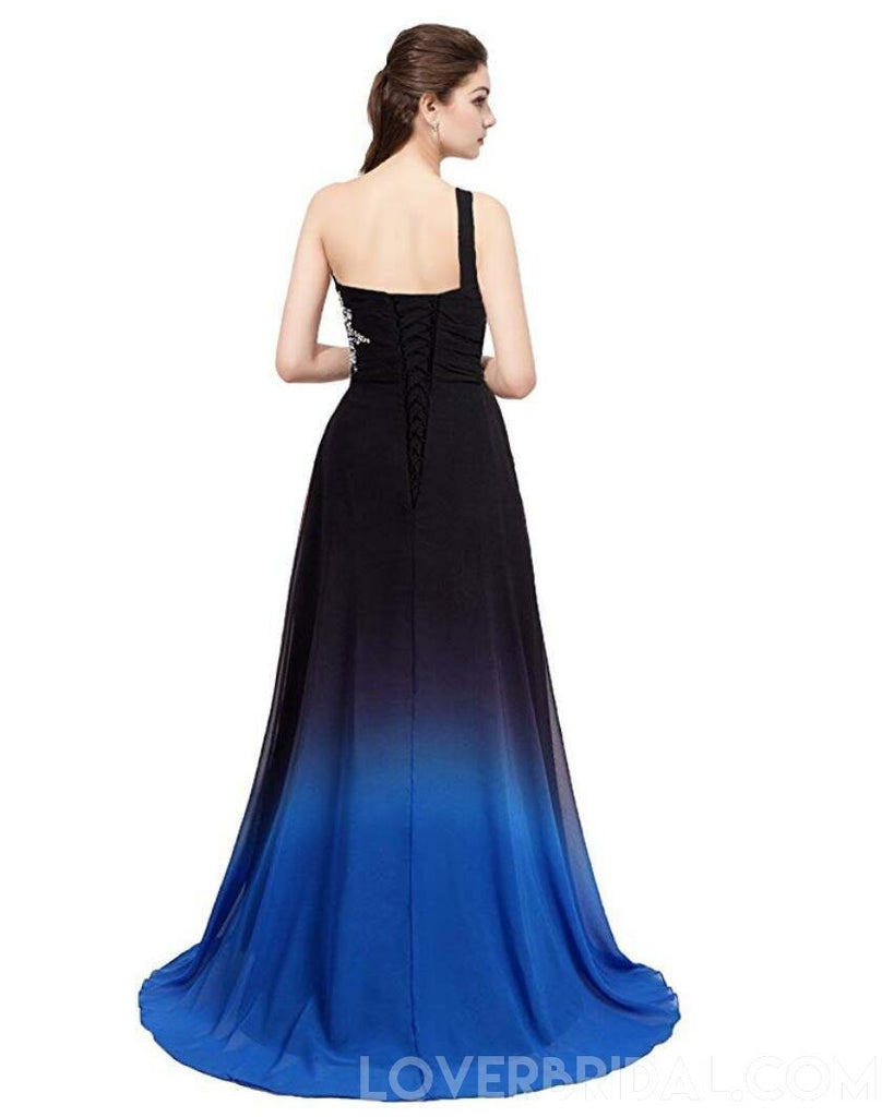 One Shoulder Beaded Chiffon Ombre Long Evening Prom Dresses, Cheap Sweet 16 Dresses, 18399