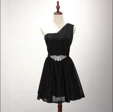 One Shoulder Black Homecoming Prom Dresses, Affordable Short Party Corset Back Prom Dresses, Perfect Homecoming Dresses, CM230