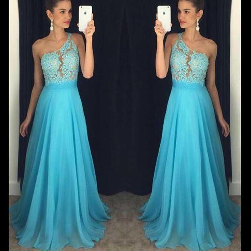 One shoulder Chiffon Lace Long Evening Prom Dresses, Sexy See Through Party Prom Dress, Custom Long Prom Dresses, Cheap Formal Prom Dresses, 17044