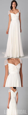 Online Charming Beaded Cap Sleeve Chiffon Long White Dresses For Wedding Party Gown, WG20