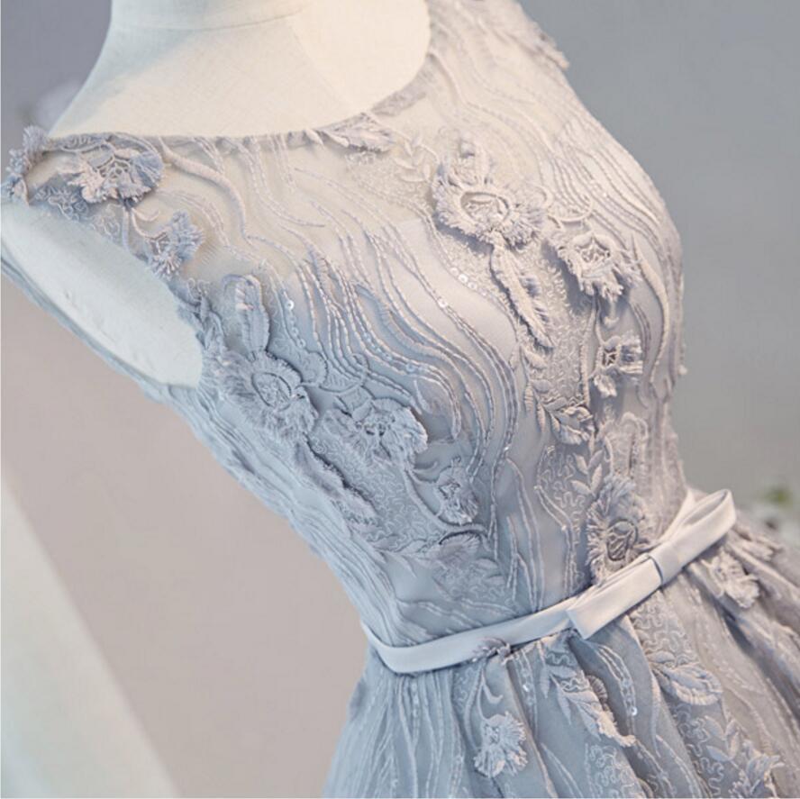 Open Back Gray Lace Scoop Neckline Homecoming Prom Dresses, Affordable Short Party Prom Dresses, Perfect Homecoming Dresses, CM274