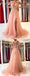 Peach Pink A-line High Slit See Through Long Prom Dresses Online,Dance Dresses,12479