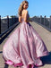 Pink A-line Spaghetti Straps V-neck Long Party Prom Dresses, Dance Dresses,12361