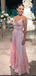 Pink A-line Spaghetti Straps V-neck Maxi Long Prom Dresses,Evening Dresses,13029