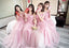 Pink Lace Tulle Long Bridesmaid Dresses, Mismatched Custom Long Bridesmaid Dresses, Cheap Bridesmaid Gowns, BD002