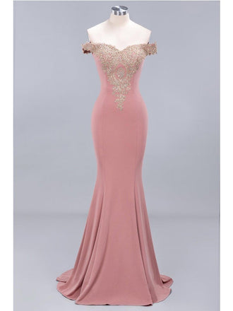 Pink Mermaid Off Shoulder Cheap Long Prom Dresses Online,Evening Party Dresses,12614