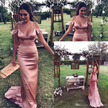 Pink Mermaid Off Shoulder V-neck Cheap Long Prom Dresses Online,12397