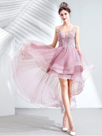 Pink Spaghetti Straps V-neck Homecoming Dresses,Cheap Short Prom Dresses,CM885
