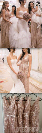 Popular Cheap Sequin Long Off Shoulder V-Neck Floor-Length Bridesmaid Dresses, WG09