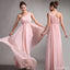 Popular Junior One Shoulder Pink Chiffon Simple Cheap Long Pleating Wedding Party Dress Hot Sale Bridesmaid Dresses, WG49