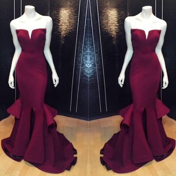 Popular Simple Burgundy Mermaid Elegant Cheap Long Prom Dress, WG529