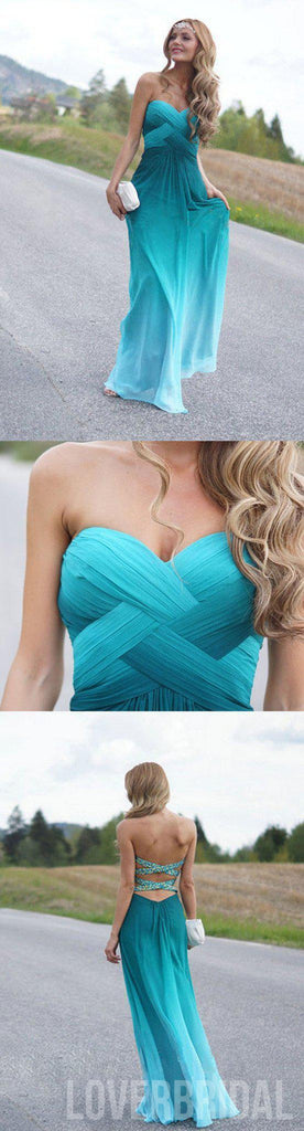 Pretty Junior Sexy Sweet Heart Gradient Open Back Floor Length Wdding Bridesmaid Prom Dresses, WG251