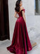 Red A-line Off Shoulder V-neck Party Prom Dresses, Prom & Dance Dresses,12343