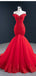 Red Mermaid V-neck Off Shoulder Long Party Prom Dresses Online,12376