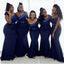 Royal Blue Mermaid One Shoulder Cheap Long Bridesmaid Dresses Online,WG1004