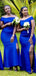 Royal Blue Off Shoulder Mermaid High Slit Long Bridesmaid Dresses Gown Online,WG924