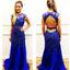 Royal Blue Open Back Heavy Beaded Sexy Mermaid Long Prom Dress, WG552