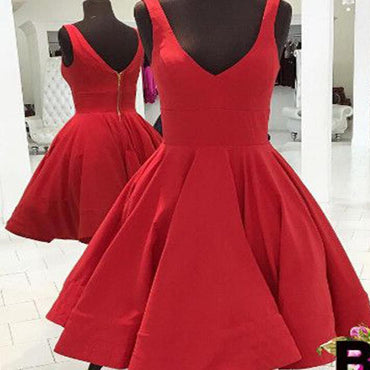 Scoop red simple v-neck freshman A-line cheap homecoming prom gown dress,BD00141
