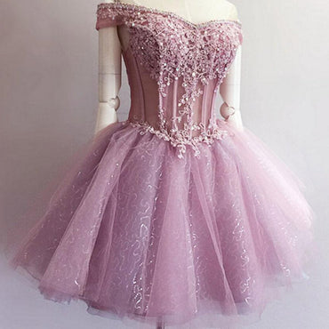 See Through Pink Lace Beaded Cute Homecoming Prom Dresses, Affordable Short Party Prom Sweet 16 Dresses, Perfect Homecoming Cocktail Dresses, CM347