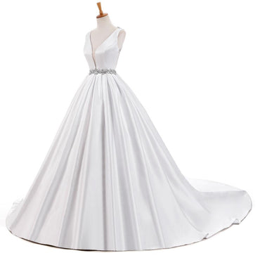 Sexy Backless Deep V Neckline A line Wedding Bridal Dresses, Custom Made Wedding Dresses, Affordable Wedding Bridal Gowns, WD250