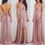 Sexy Backless Dusty Pink Long Bridesmaid Dresses, Affordable Unique Custom Long Bridesmaid Dresses, Affordable Bridesmaid Gowns, BD115