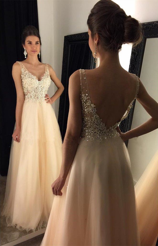 Sexy Backless Lace Beaded Evening Prom Dresses, Long Sexy Party Prom Dress, Custom Long Prom Dresses, Cheap Formal Prom Dresses, 17131