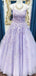 Sexy Backless Lilac Lace Beaded A-line Long Evening Prom Dresses, Evening Party Prom Dresses, 12301