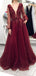 Sexy Backless Long Sleeves Burgundy Lace Long Evening Prom Dresses, Cheap Sweet 16 Dresses, 18444