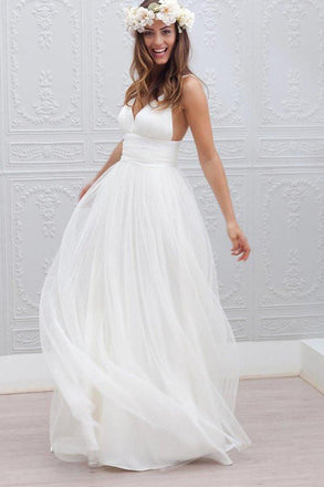 Sexy Backless Spaghetti Straps Wedding Dresses, Simple Long Custom Wedding Gowns, Affordable Bridal Dresses, 17092