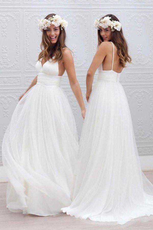 Sexy Backless Spaghetti Straps Wedding Dresses, Simple Long Custom Wedding Gowns, Affordable Bridal Dresses, 17092