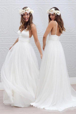 Sexy Backless Spaghetti Straps Wedding Dresses, Simple Long Custom Wedding Gowns, Affordable Bridal Dresses, 17092