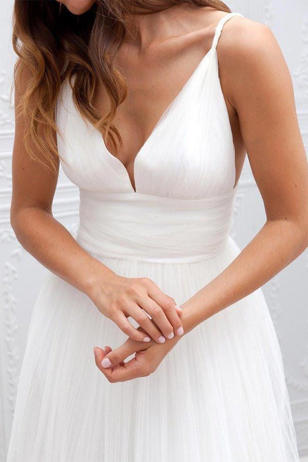 Sexy Backless Spaghetti Straps Wedding Dresses, Simple Long Custom Wedding Gowns, Affordable Bridal Dresses, 17092
