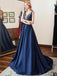 Sexy Blue A-line Straps V-neck Backless Cheap Long Party Prom Dresses Online,12364