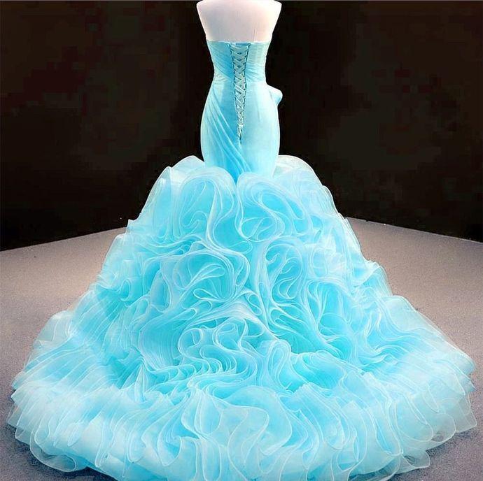 Sexy Blue Mermaid Sleeveless Sweetheart Long Prom Dresses Online,12483