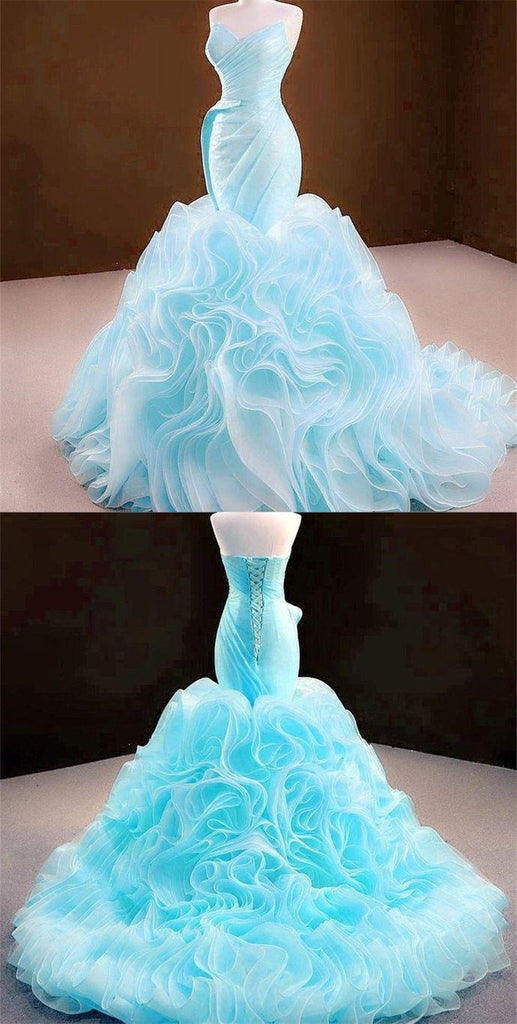 Sexy Blue Mermaid Sleeveless Sweetheart Long Prom Dresses Online,12483