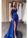 Sexy Blue Mermaid Sweetheart High Slit Cheap Long Prom Dresses,12820