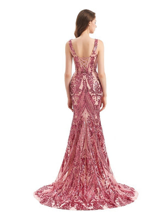 Sexy Dusty Rose Mermaid Straps V-neck Long Prom Dresses Online,12590