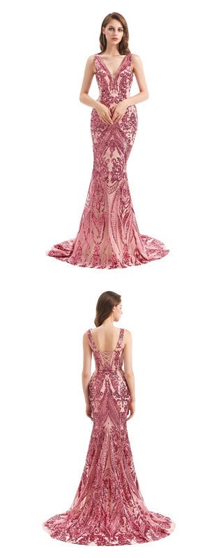 Sexy Dusty Rose Mermaid Straps V-neck Long Prom Dresses Online,12590