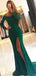 Sexy Green Mermaid Long Sleeves High Slit Cheap Prom Dresses Online,12504