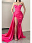 Sexy Hot Pink Sheath Sweetheart High Slit Cheap Long Prom Dresses,12841