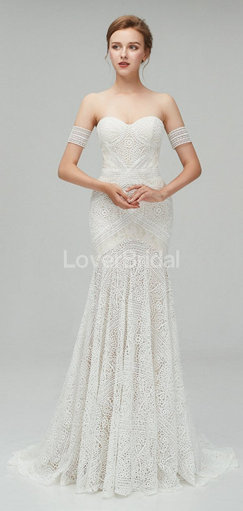 Sexy Lace Mermaid Cheap Wedding Dresses Online, Unique Bridal Dresses, WD556