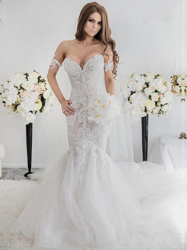 Sexy Lace Mermaid Wedding Dresses Online, Cheap Wedding Gown, WD670