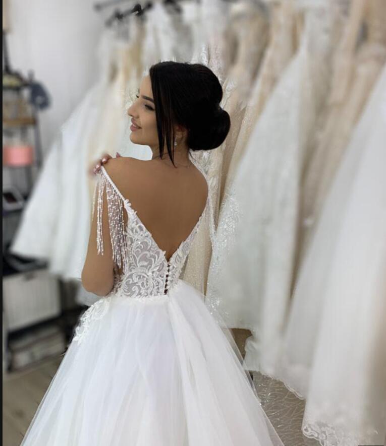 Sexy Low Back V Neck Cheap Wedding Dresses Online, Cheap Bridal Dresses, WD651