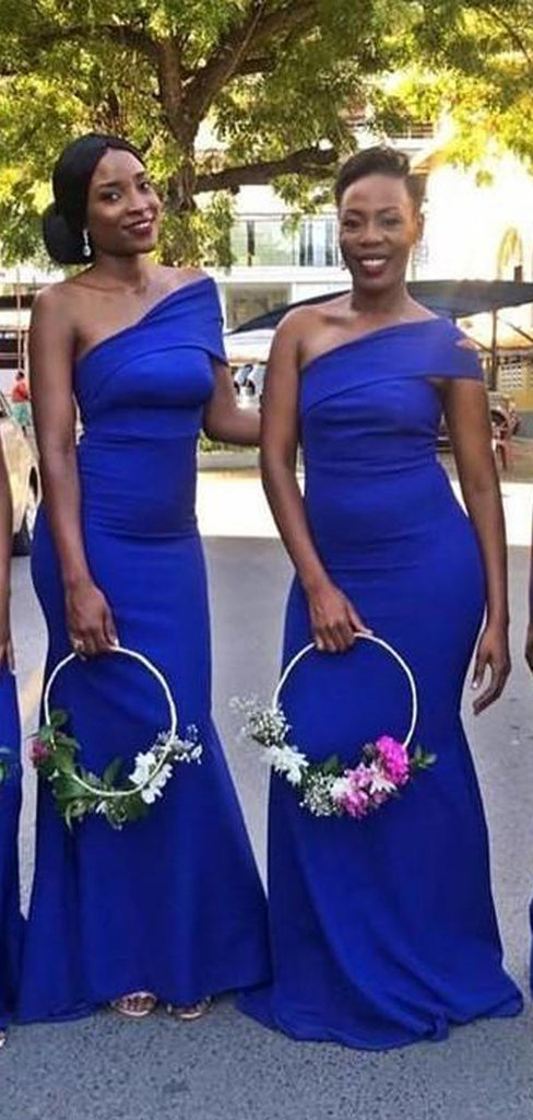 Sexy Mermaid One Shoulder Royal Blue Long Bridesmaid Dresses Gown Online,WG958